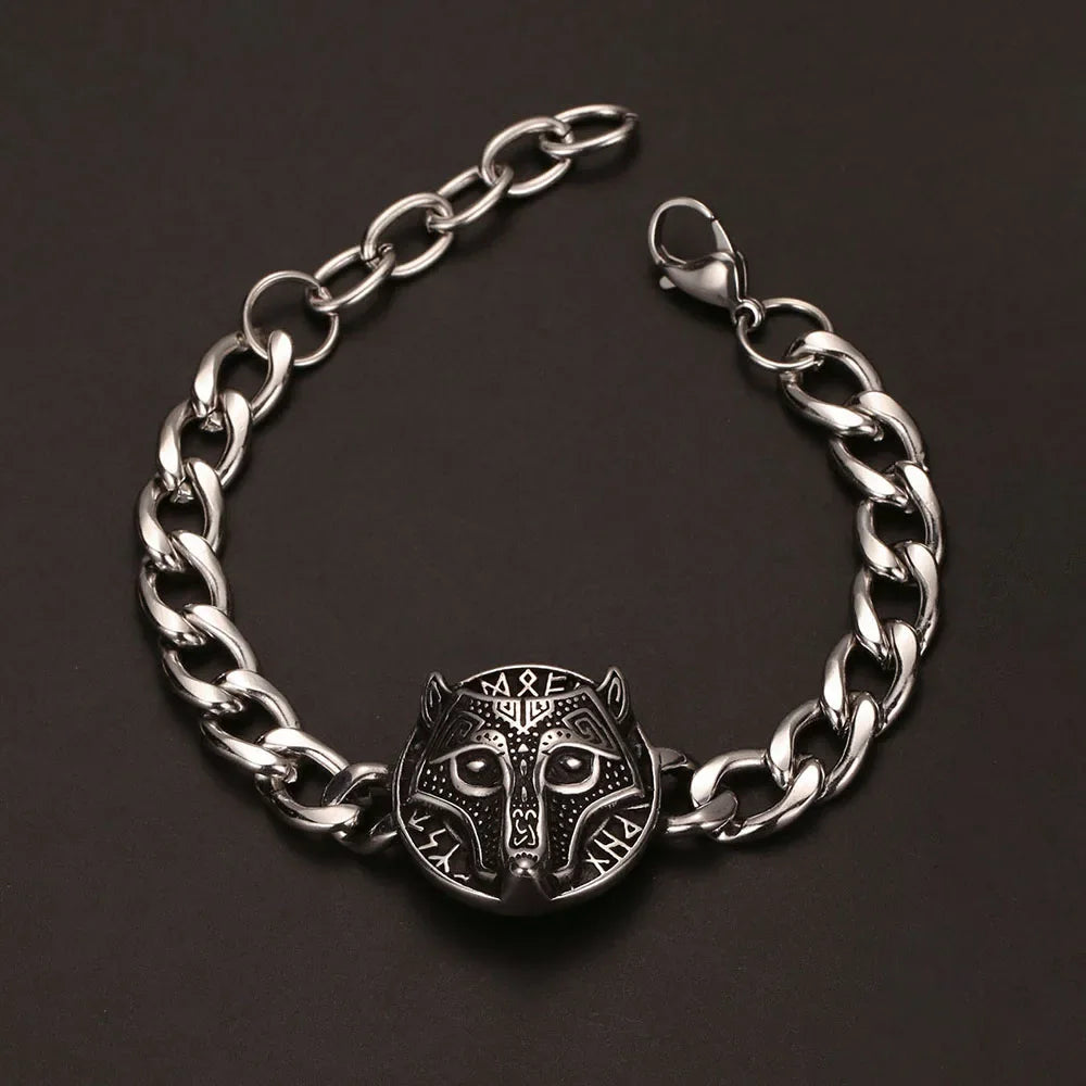 Medieval Norse Viking Rune Wolf Bracelet Man Stainless Steel Valknut Witch Knot Compass Bracelet for Men Scandinavian