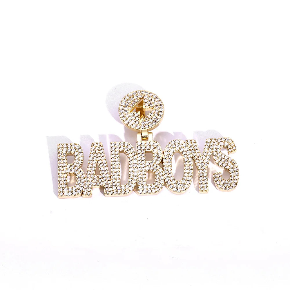 Iced Out Letter Lightning Pendant Stainless Steel