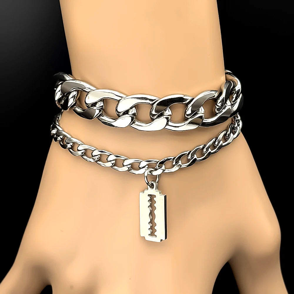 Vintage Razor Blade Statement Bracelet — Stainless Steel