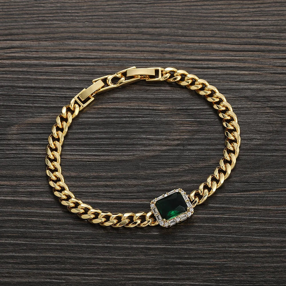 Iced Out Cuban Bracelet Stainless Steel Square Stone