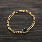Iced Out Cuban Bracelet Stainless Steel Square Stone