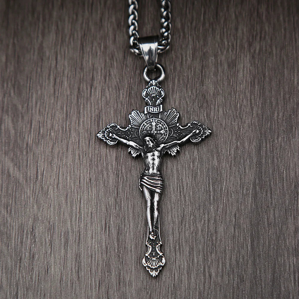 Catholic Cross Jesus Pendant — Stainless
