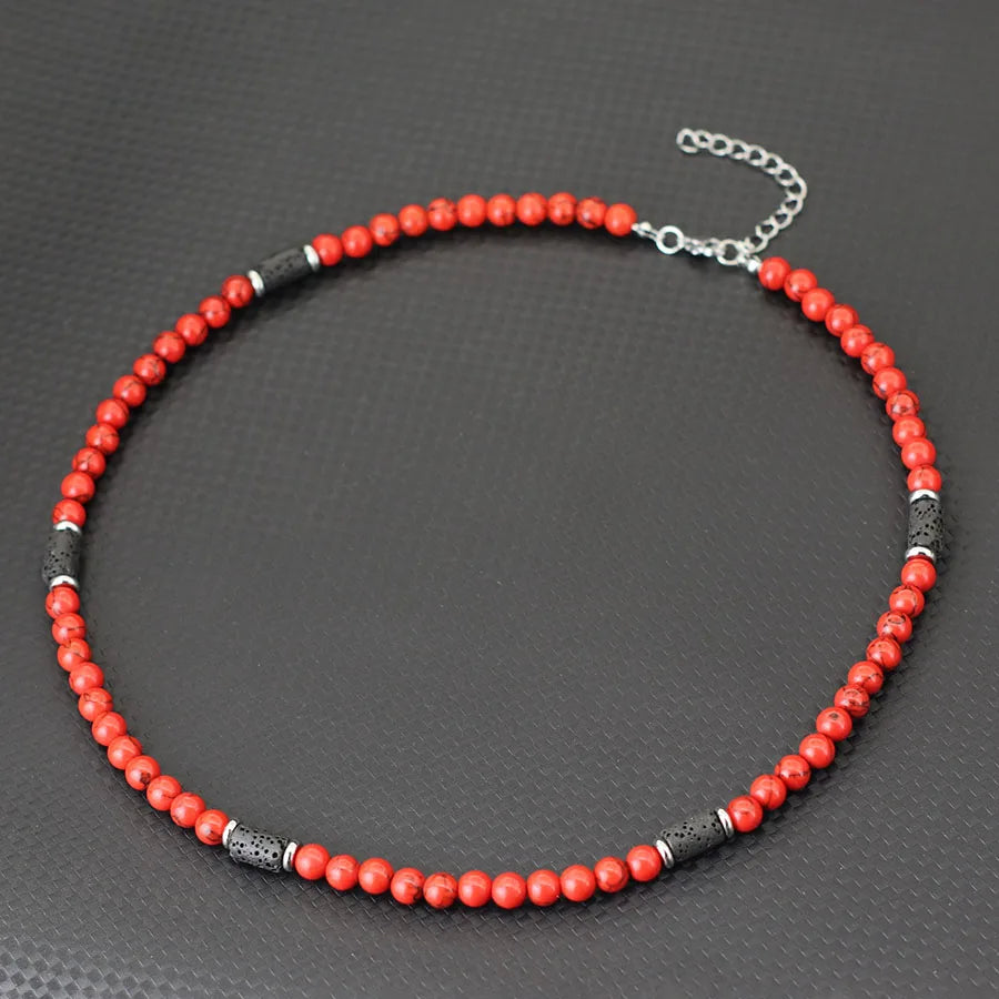 Classic 6mm Natural Stone Beaded Necklace Men 20 Inches Howlite Tiger Eyes Beads Short Collar Jewelry Office Leisure Joias Gift