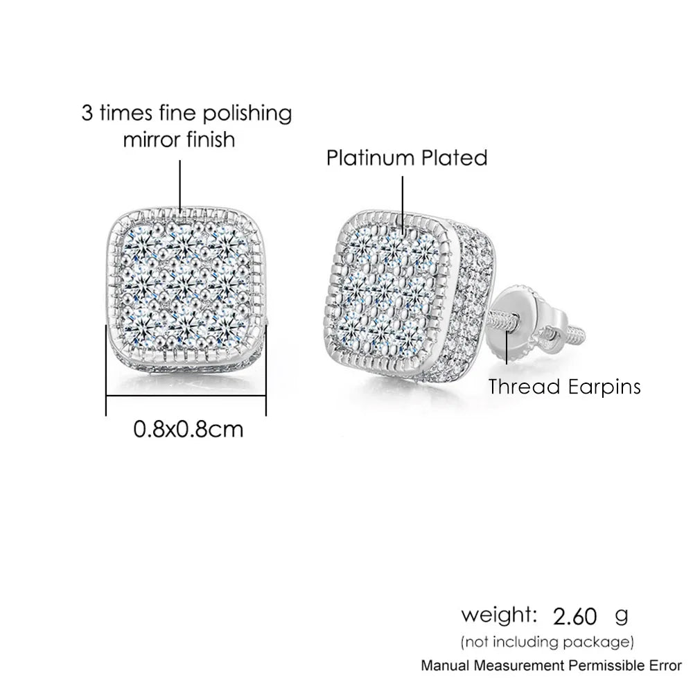 Iced Out Round Square Stud Earrings — Gold
