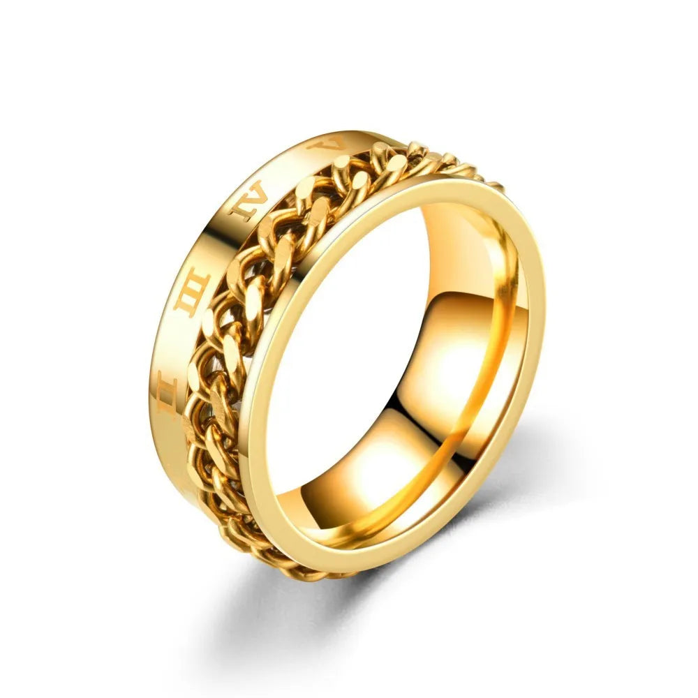 Roman Numerals Stainless Steel Chain Rotating Anxiety Black Rings For Men Fidget Metal Spinner Knuckle Ring Anillos De