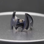 Buyee 925 Sterling Silver Male Big Ring Finger Black Bat Open Ring for Women Men Fashion Animal Punk Fine Jewelry