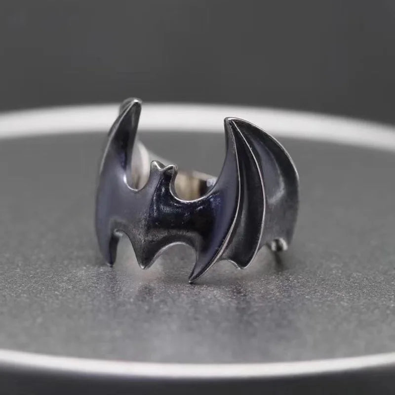 Buyee 925 Sterling Silver Male Big Ring Finger Black Bat Open Ring for Women Men Fashion Animal Punk Fine Jewelry