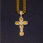 Cross Pendant Necklace Iced Out Yellow CZ