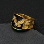 Gold Eagle Ring Classic Statement Band — Stainless Steel