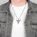 Cattle Skull Long Men Necklaces Pendants Chain Punk Unique for Boyfriend Male Stainless Steel Jewelry Creativity Gift