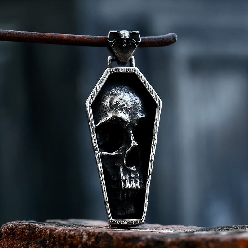 BEIER 2022 New Creative Designs Double mixed color Skull Coffin Necklace Pendant For Men Women Gothic Punk Jewelry Dropshipping