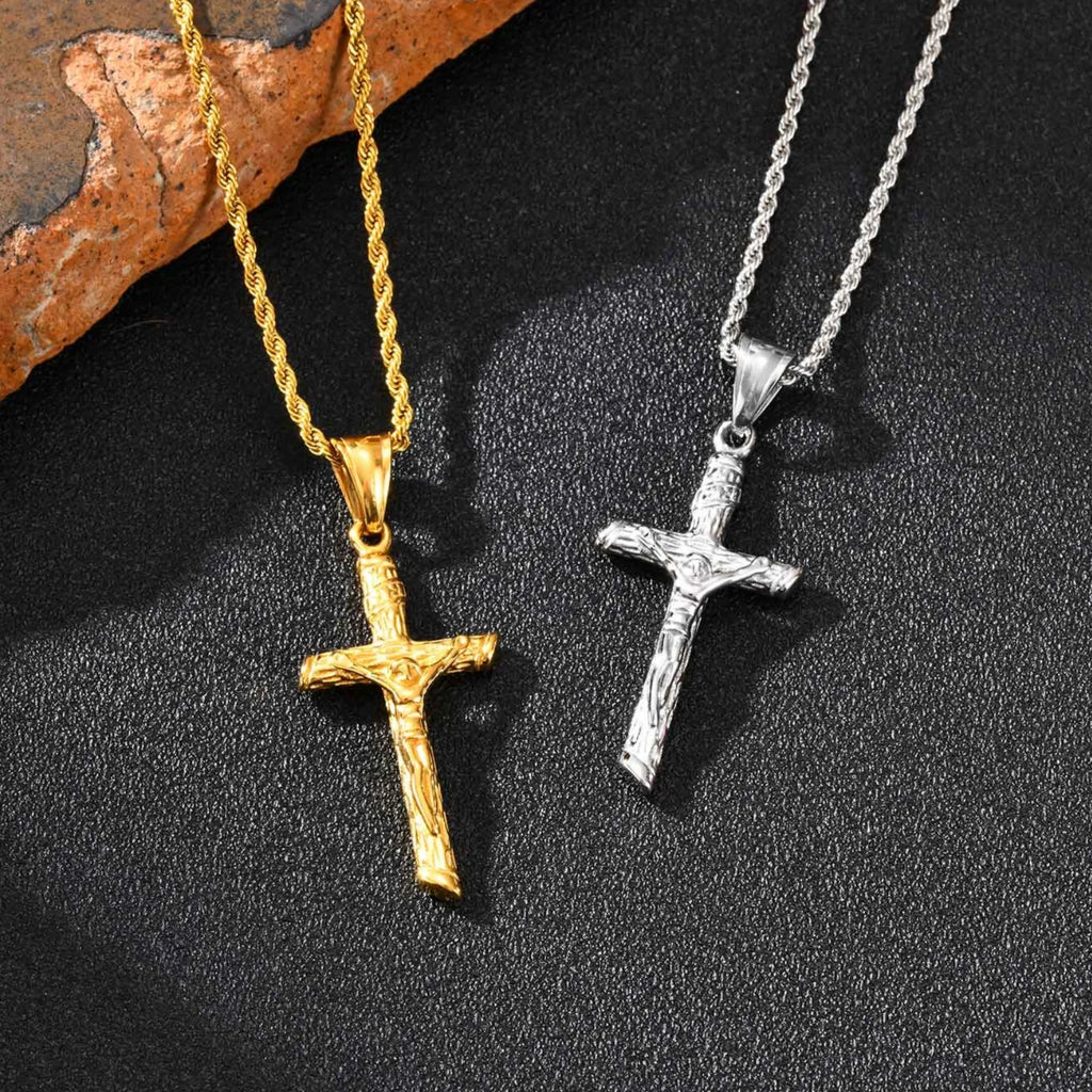 Religious Cross Jesus Pendant Necklace for Men Women, Non-Fading Stainless Steel Chains Choker, Prayer Faith Jewelry