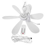 Silent 6 Leaves USB Powered Ceiling Canopy Fan with Remote Control Timing 4 Speed Hanging Fan for Camping Bed Dormitory