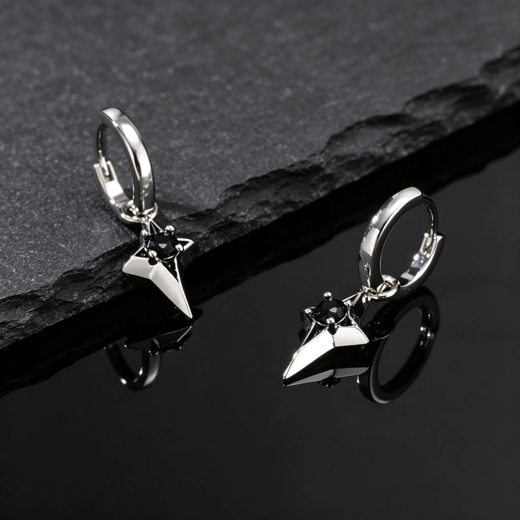 Hip Hop Star Hoop Earrings for Men,Black Zircon Star Copper Hoop Earrings,Trendy Jewelry Gift