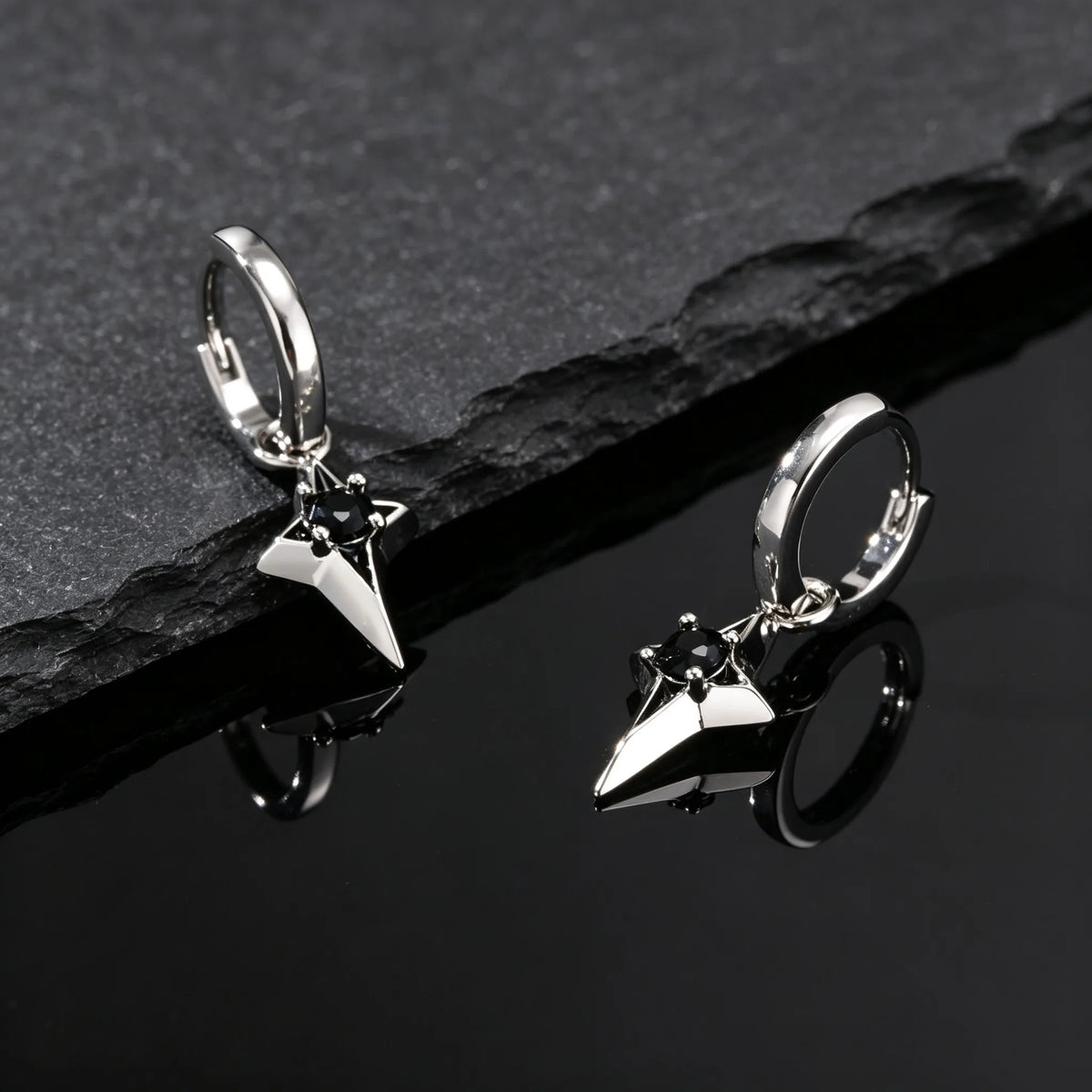 Hip Hop Star Hoop Earrings for Men,Black Zircon Star Copper Hoop Earrings,Trendy Jewelry Gift