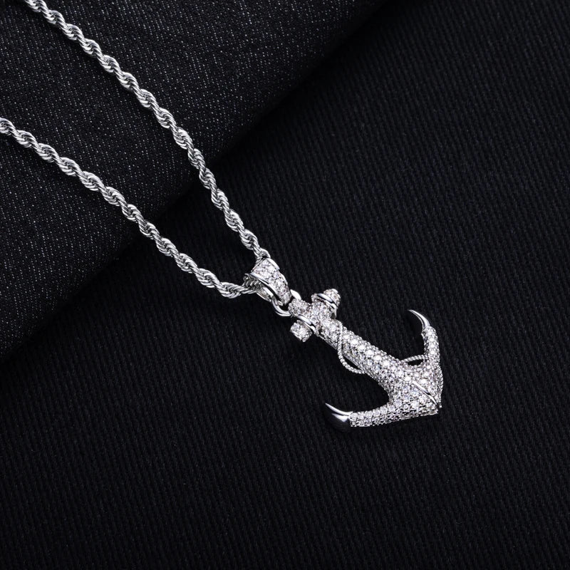 Iced Out Anchor Pendant — 14K Gold