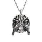 Fashion Vintage Viking Odin Double Ravens Necklace Stainless Steel Nordic Tree of Life Pendant for Men Amulet Jewelry Wholesale