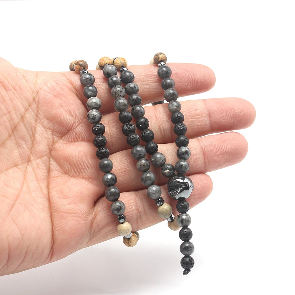 6mm Natural Map Stone Black Shimmerstone Hematite Necklace for Men and Women