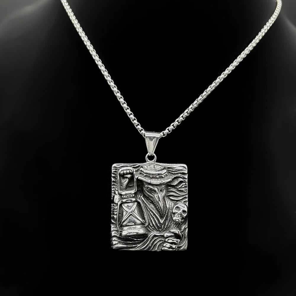 Raven Skull Silver Pendant Grim Reaper Plague