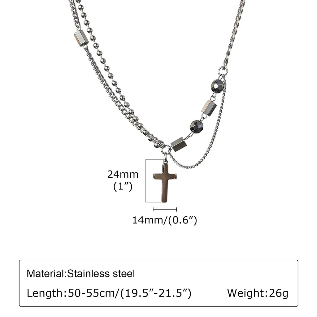 Cross Beads Chain Pendant Necklace — Stainless Steel