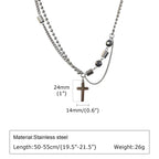 Cross Beads Chain Pendant Necklace — Stainless Steel