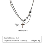 Cross Beads Chain Pendant Necklace — Stainless Steel