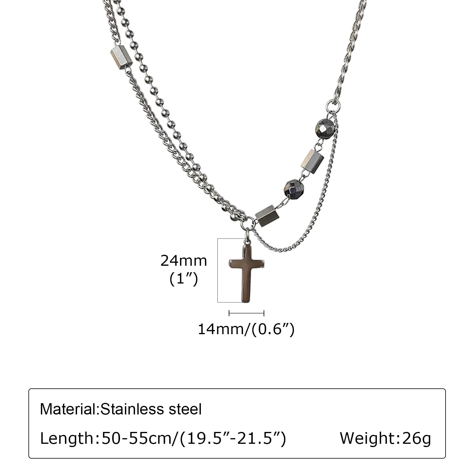 Cross Beads Chain Pendant Necklace — Stainless Steel