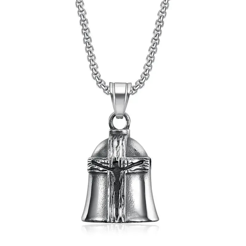 Pirate Skull Moto Bell Pendant Necklace — Gothic Motorcycle Rider