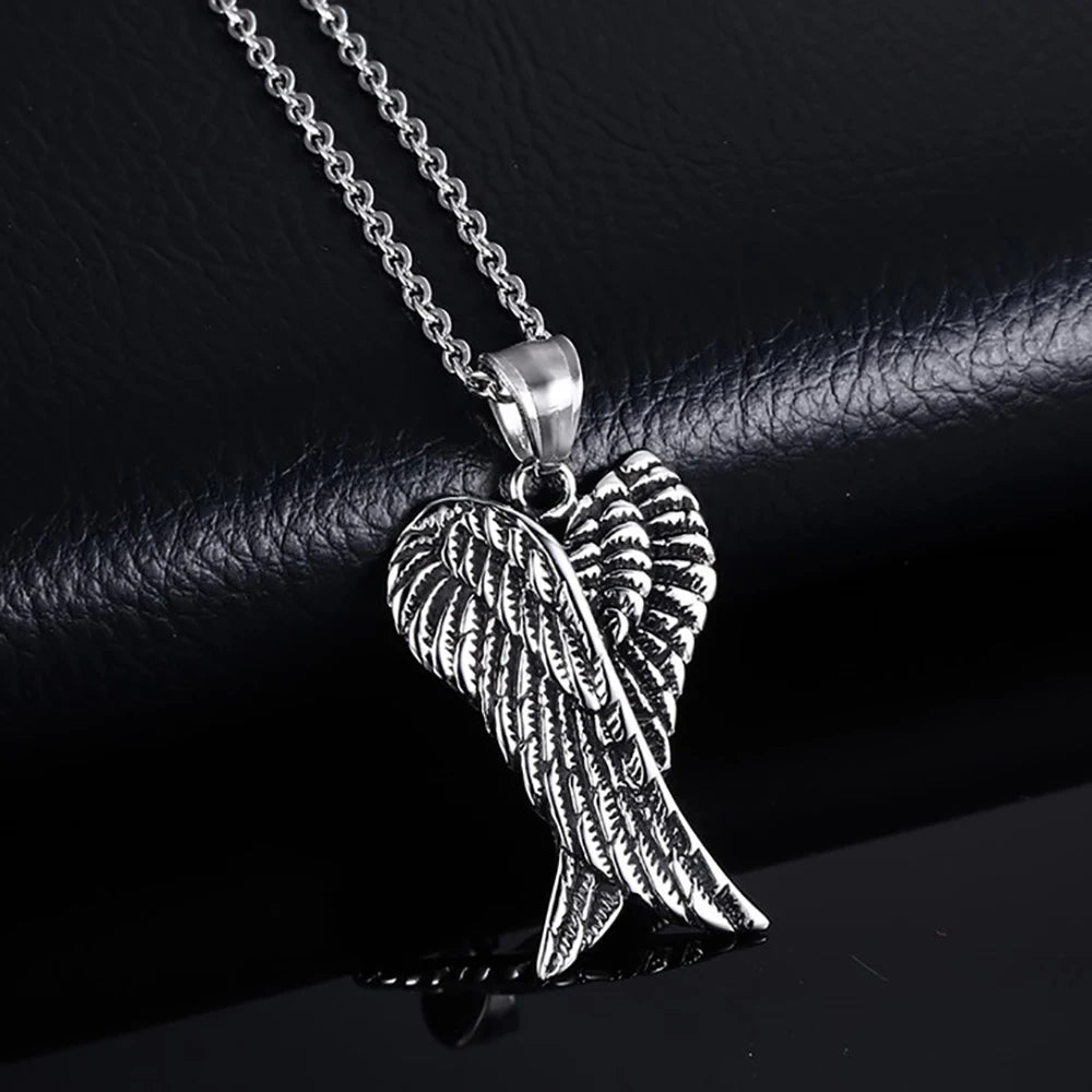 Angel Wing Cross Pendant Necklace — Zinc Alloy