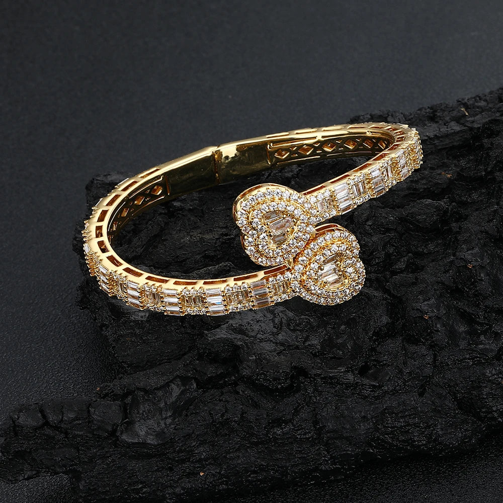 18K Gold Iced Out Heart Bracelet