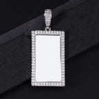 Iced Out Rectangle Photo Pendant Necklace