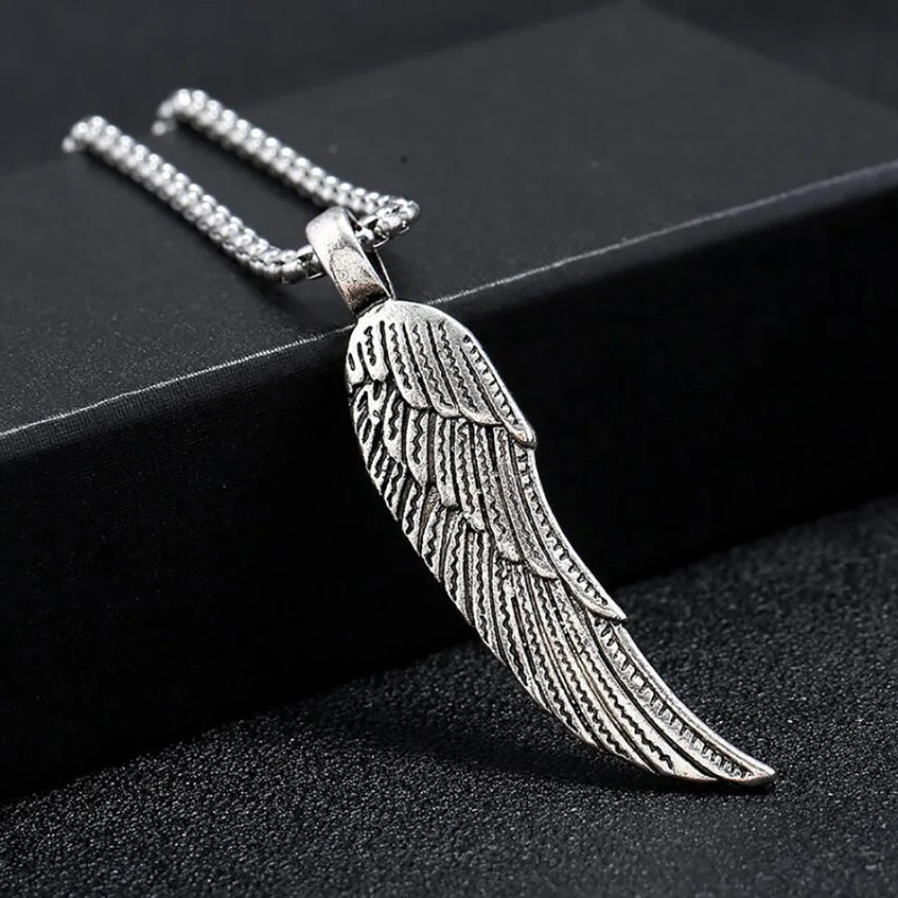 Silver Feather Wings Angel Pendant Necklace
