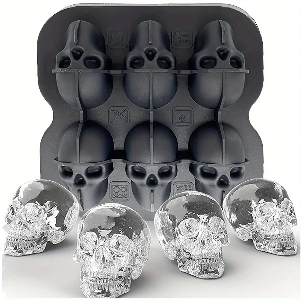 Skull Ice Ball Mold Silicone 3D Flexible Ice Cube Trays BPA Free Ice Trays For Freezer Horror Skull Head Cocktail Ice