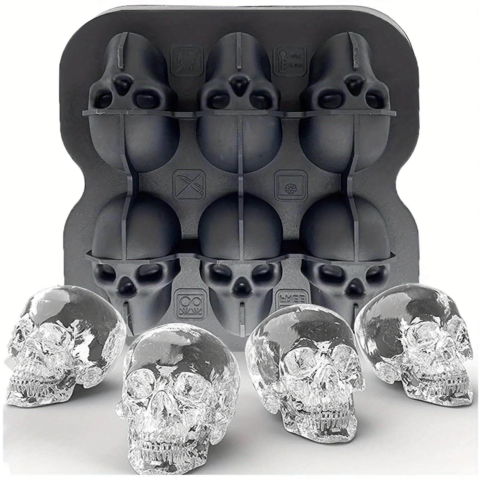 Skull Ice Ball Mold Silicone 3D Flexible Ice Cube Trays BPA Free Ice Trays For Freezer Horror Skull Head Cocktail Ice