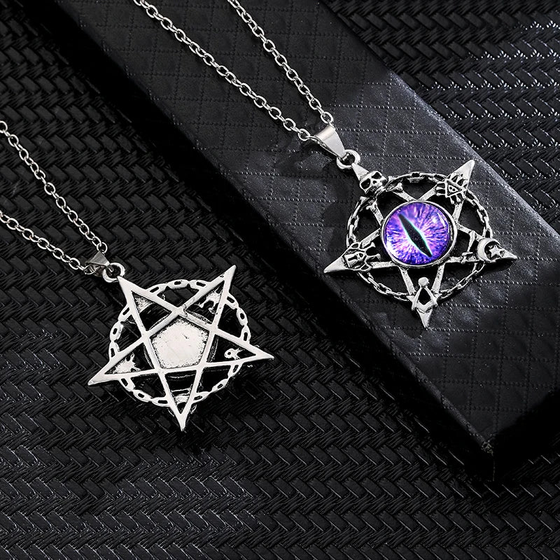 Antique Evil Eye Pendant Necklace For Women Men Creative Punk Hollow Star Colorful Eyeball Connect Choker Chain Jewelry