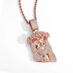 Rose Gold Jesus Cuban Pendant Necklace Iced Out