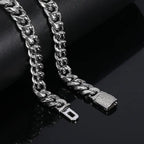 12mm Miami Mens Cuban Link Chain Necklace 316L Stainless Steel Gold Plated Necklace for Women with Full Iced Clasp