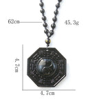 Obsidian Stone Taoism Necklace Black Pendant Chinese Tai Ji Ba Gua Octagon Long Sweater Chain Amulet Mascot Men Taoist