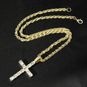 Iced Out Cross Pendant Necklace — Tennis Chain 4mm, Two-Tone