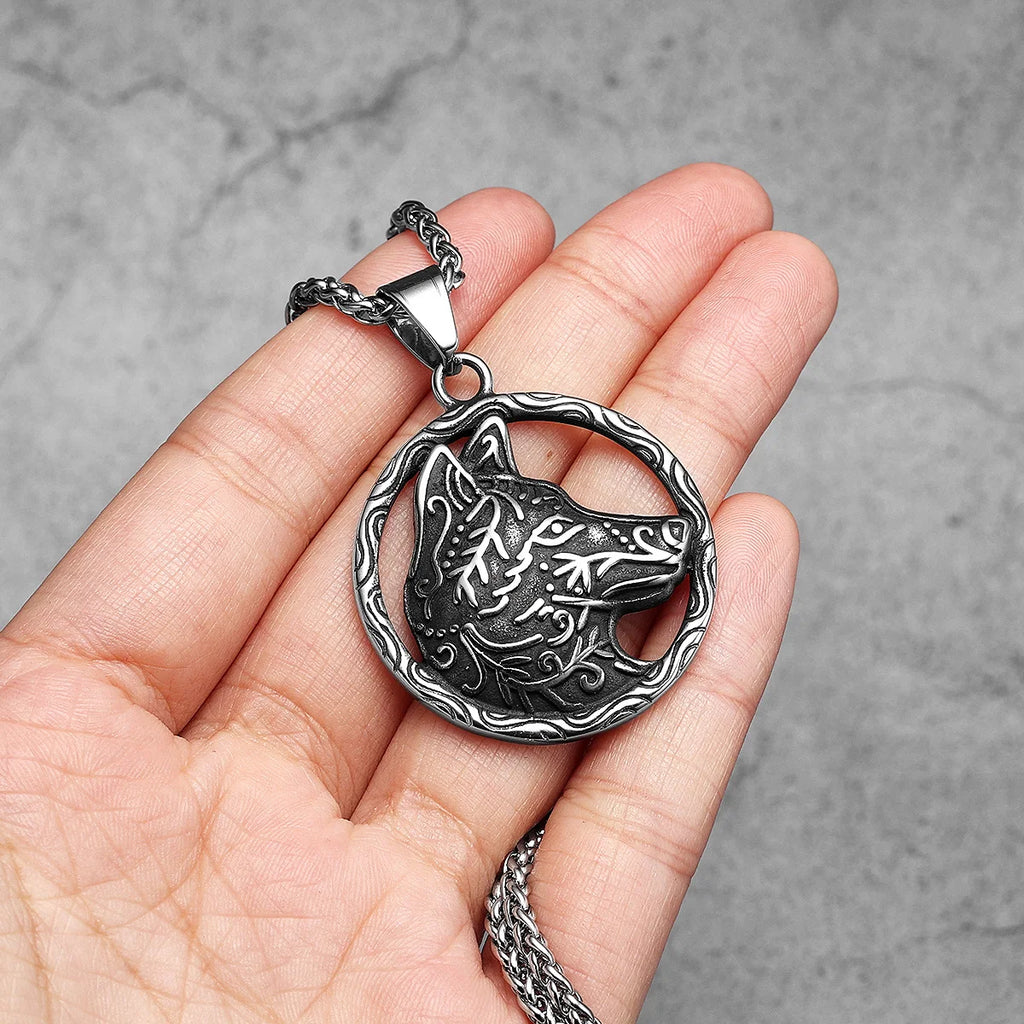 Wolf Head Carving Pendant Necklace Stainless Steel
