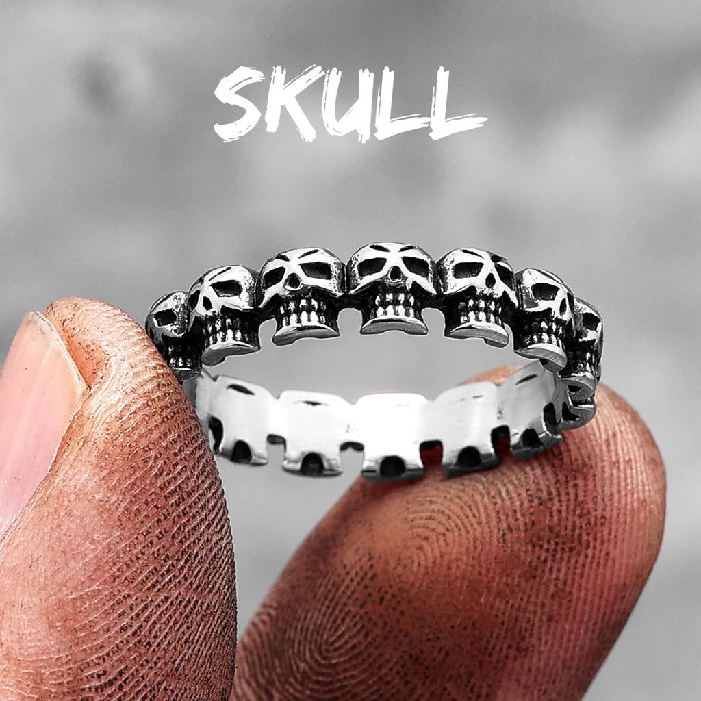 Vintage Punk Gothic All Skull Head Series Stainless Steel Womens Mens Rings Unique for Biker Jewelry Creativity Gift