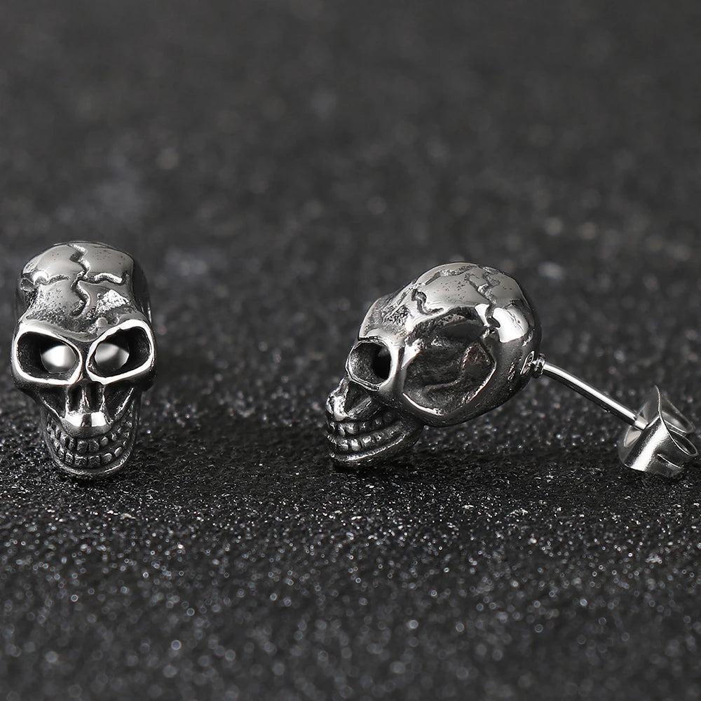 TrustyLan Solid Stainless Steel Women's Earrings Woman Man Punk Rock Skeleton Jewelry Gothic Skull Head Stud Earrings