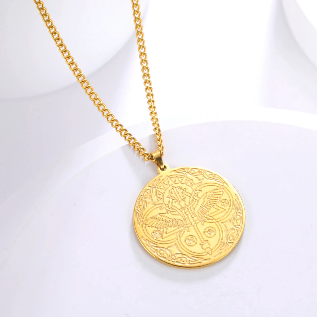 Archangel Raphael Winged Medallion Necklace — Stainless Steel