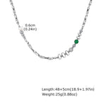 Green Stone Bead Chain Necklace — Stainless Steel