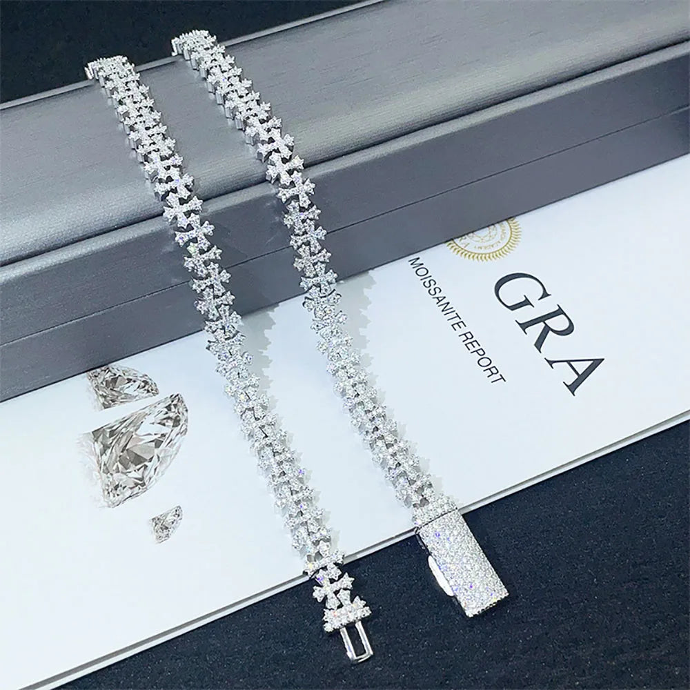 925 Silver Cross Chain Necklace Moissanite VVS