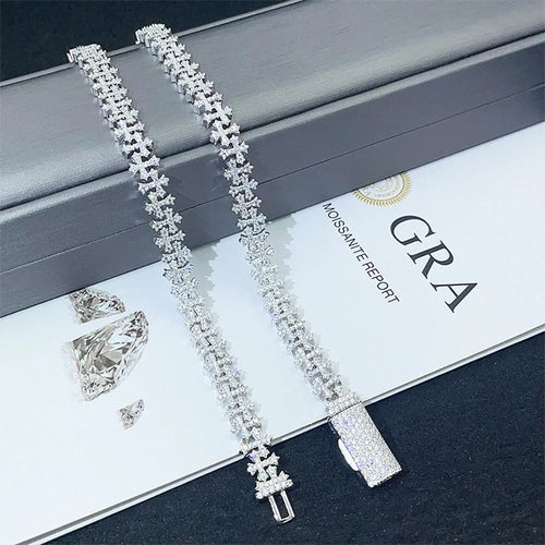 925 Silver Cross Chain Necklace Moissanite VVS