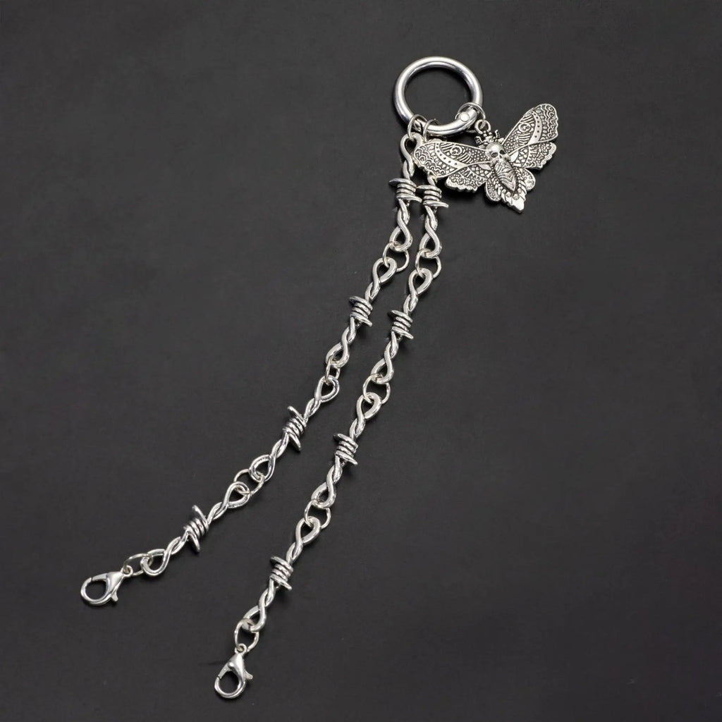1pc Trendy Metal Shoe Chain - Gothic Skull Moth Pendant Classic Combat Boot Accessories Punk Charm Street Style Shoe