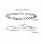 Vnox 2pcs/Set Cuban Figaro Rope Snake Chain Bracelet Set for Men Boys, Gold Black Silver Color Stainless Steel Wristband Jewelry