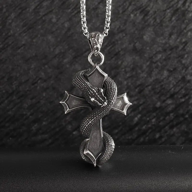 Retro Domineering Ouroboros Wrapped Around The Tree of Life Pendant Necklace Men's Personalized Punk Cool Casual