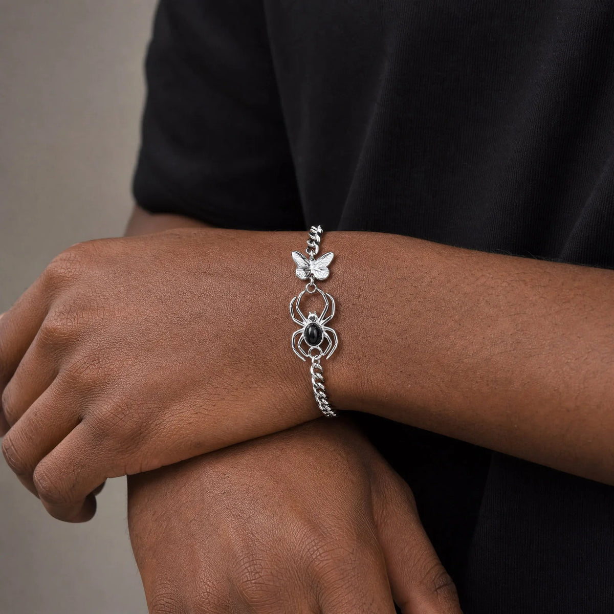 Gothic Spider Butterfly Chain Bracelet for Men — Stainless Steel